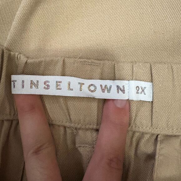 Tinseltown High Rise Wide Leg Trousers Camel Tan Minimalist Neutral Plus Size 2X - Picture 6 of 7